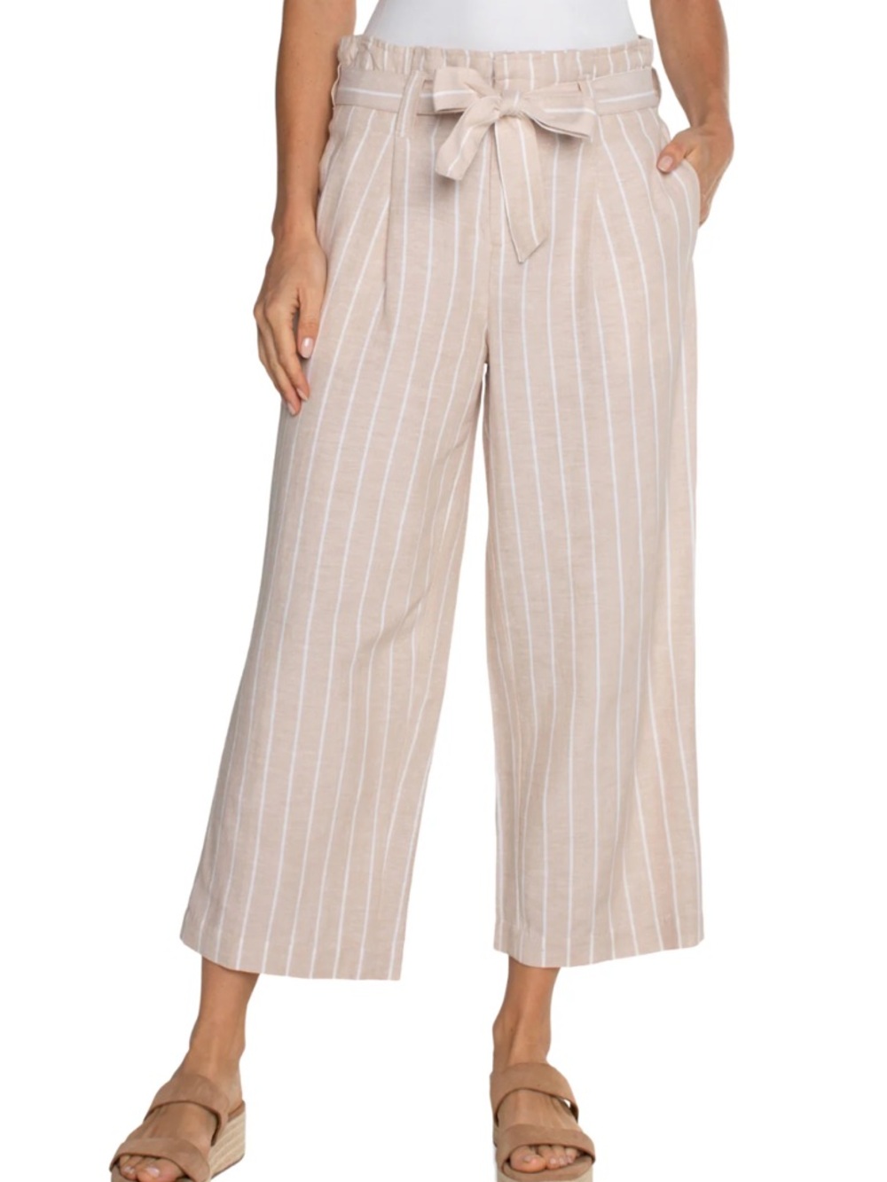 Liverpool LA Pleated Crop Trouser with Self Belt Pants in Tan/White Size XS